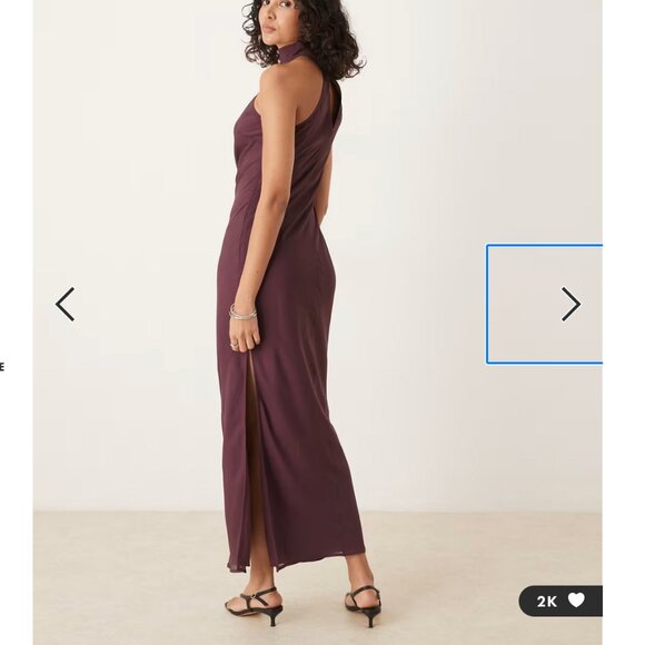 BNWT merlot burgundy ASOS DESIGN chiffon high neck midi dress in grape - Picture 3 of 4
